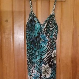 Teal, flower and animal print maxi dress.